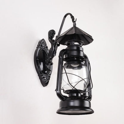 Rynx | Kerosene Clear Glass Wall Lamp Coast Single Bulb Living Room Sconces Lamp in Black/Antique Brass