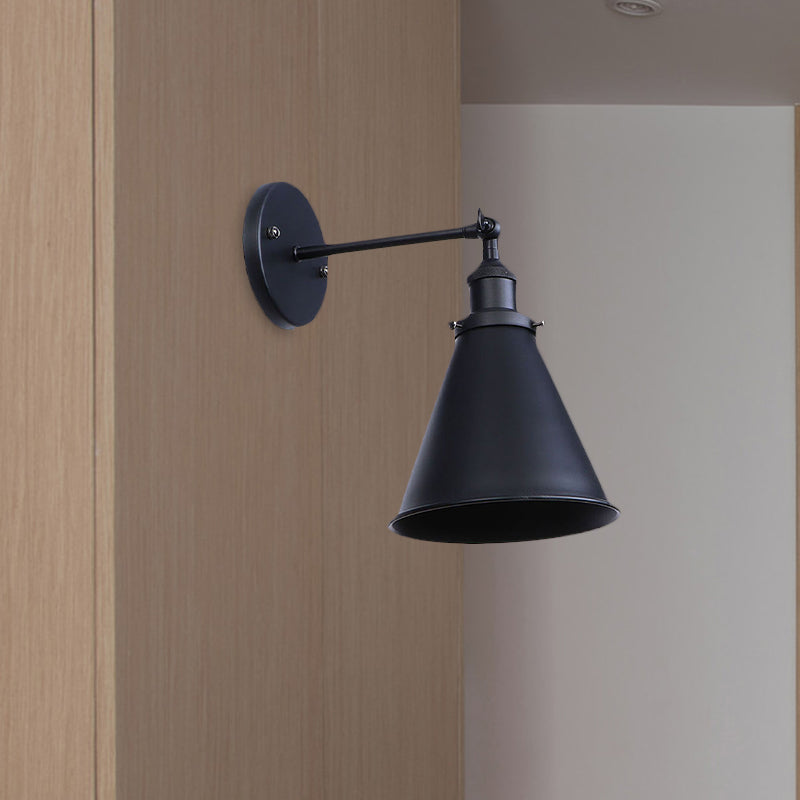Rynx | Black/Rust 1 Head Wall Lamp Farmhouse Style Wrought Iron Conical Adjustable Wall Light Fixture for Outdoor