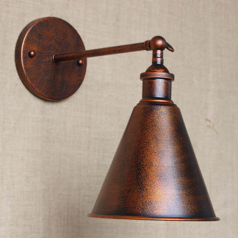 Rynx | Black/Rust 1 Head Wall Lamp Farmhouse Style Wrought Iron Conical Adjustable Wall Light Fixture for Outdoor