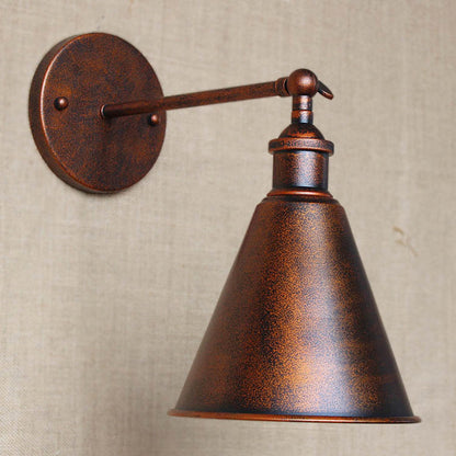Rynx | Black/Rust 1 Head Wall Lamp Farmhouse Style Wrought Iron Conical Adjustable Wall Light Fixture for Outdoor