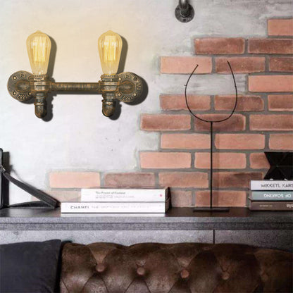 Rynx | Aged Brass 2 Lights Wall Sconce Light Rustic Industrial Wrought Iron Exposed Wall Mount Light