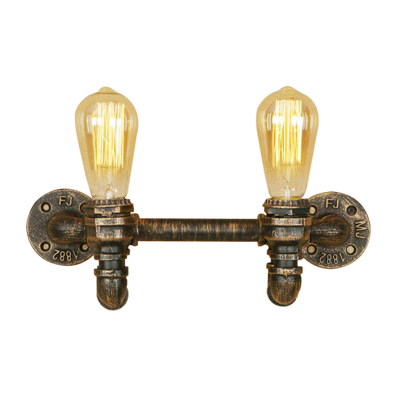 Rynx | Aged Brass 2 Lights Wall Sconce Light Rustic Industrial Wrought Iron Exposed Wall Mount Light