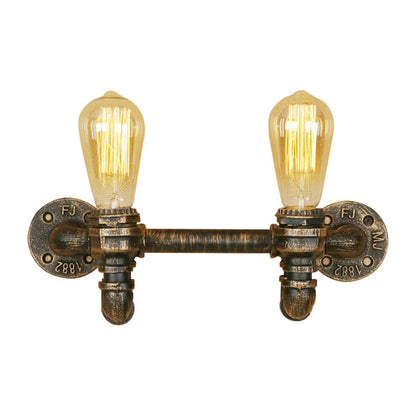 Rynx | Aged Brass 2 Lights Wall Sconce Light Rustic Industrial Wrought Iron Exposed Wall Mount Light