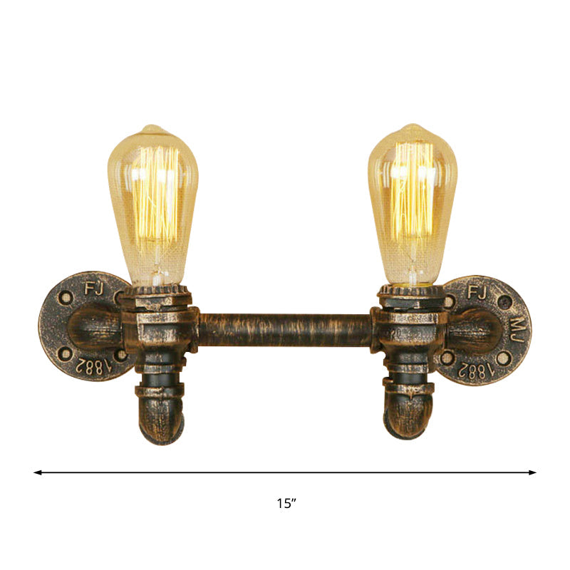 Rynx | Aged Brass 2 Lights Wall Sconce Light Rustic Industrial Wrought Iron Exposed Wall Mount Light