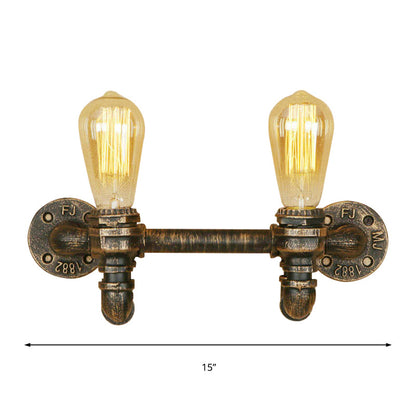 Rynx | Aged Brass 2 Lights Wall Sconce Light Rustic Industrial Wrought Iron Exposed Wall Mount Light