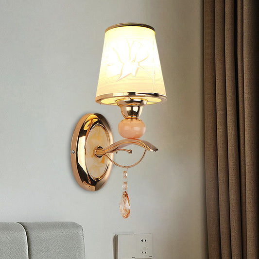 Rynx | Amber Glass Tapered Wall-mounted Light Modern 1/2-Head Wall Light in Gold with Crystal Drops