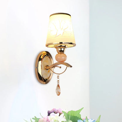 Rynx | Amber Glass Tapered Wall-mounted Light Modern 1/2-Head Wall Light in Gold with Crystal Drops