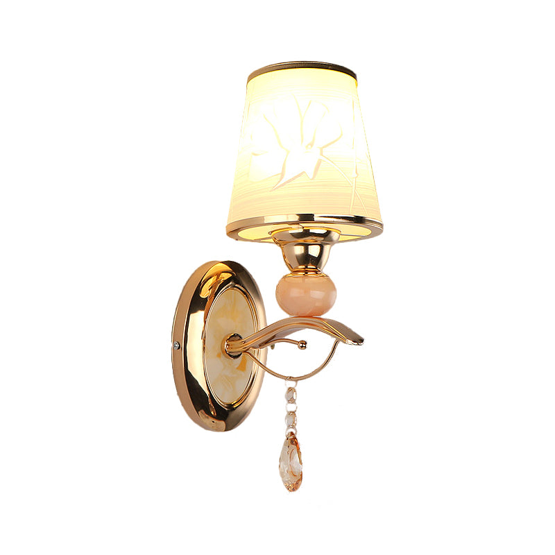 Rynx | Amber Glass Tapered Wall-mounted Light Modern 1/2-Head Wall Light in Gold with Crystal Drops