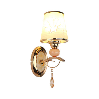 Rynx | Amber Glass Tapered Wall-mounted Light Modern 1/2-Head Wall Light in Gold with Crystal Drops