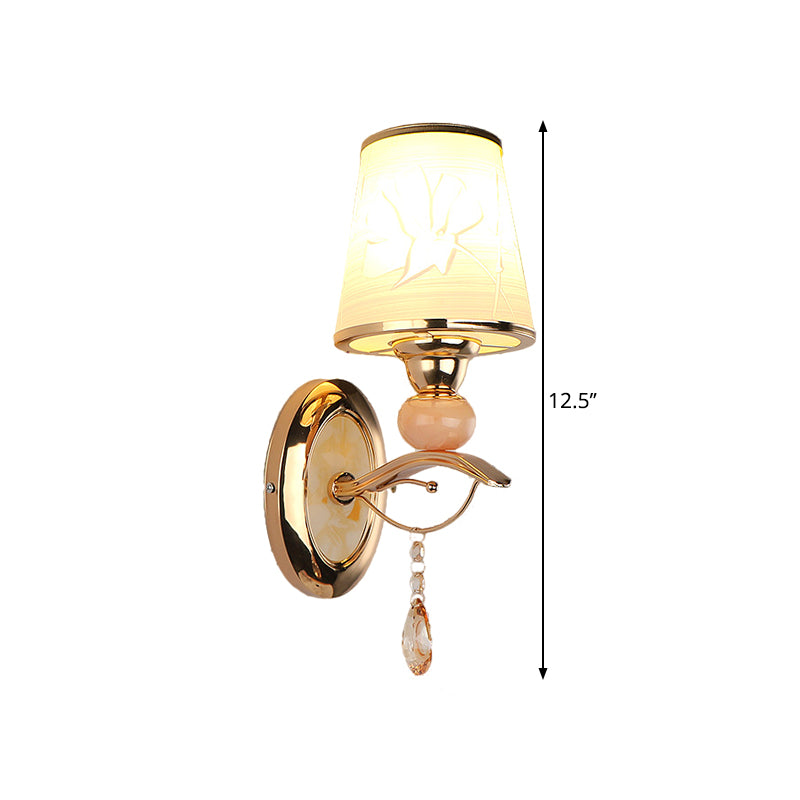 Rynx | Amber Glass Tapered Wall-mounted Light Modern 1/2-Head Wall Light in Gold with Crystal Drops