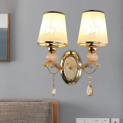 Rynx | Amber Glass Tapered Wall-mounted Light Modern 1/2-Head Wall Light in Gold with Crystal Drops