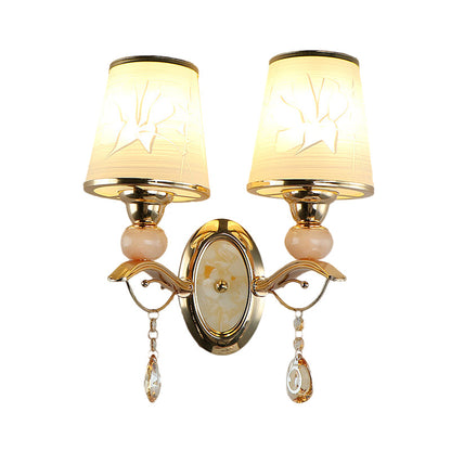 Rynx | Amber Glass Tapered Wall-mounted Light Modern 1/2-Head Wall Light in Gold with Crystal Drops