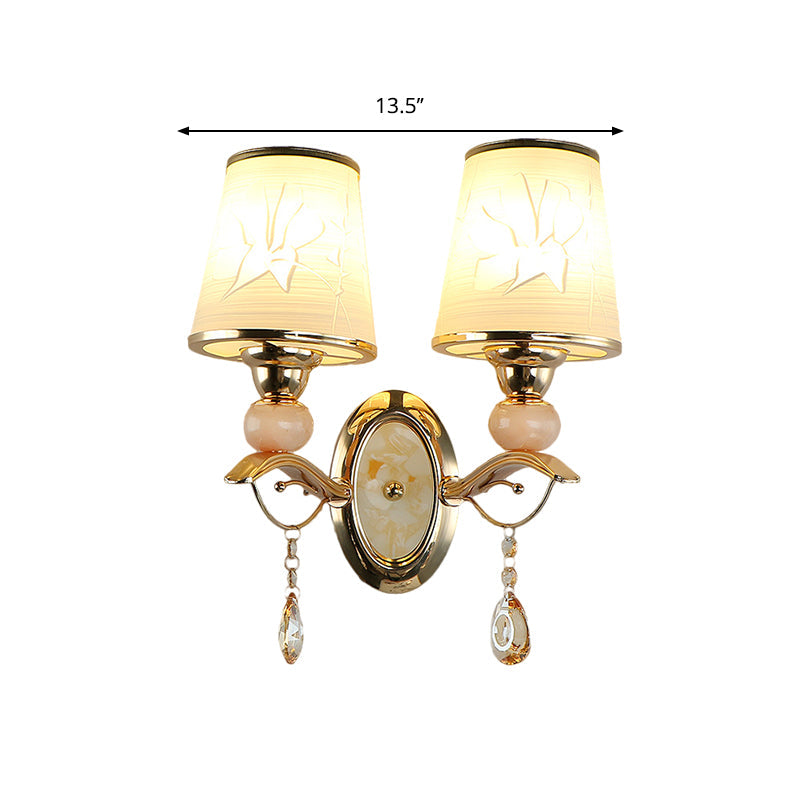 Rynx | Amber Glass Tapered Wall-mounted Light Modern 1/2-Head Wall Light in Gold with Crystal Drops