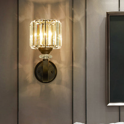 Rynx | Black Single Wall Lamp Modern Prism Crystal Cylindrical Wall Mounted Lamp