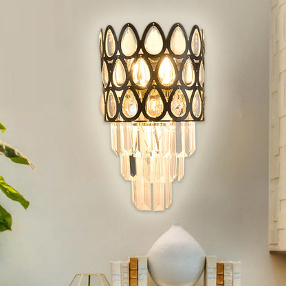 Rynx | Tear Shape Grid Wall Mount Light Contemporary Faceted Crystal 3 Lights Black/Gold Wall Lamp Light