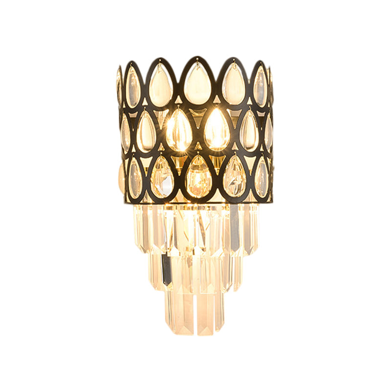 Rynx | Tear Shape Grid Wall Mount Light Contemporary Faceted Crystal 3 Lights Black/Gold Wall Lamp Light