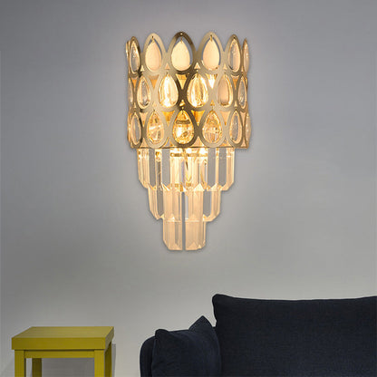 Rynx | Tear Shape Grid Wall Mount Light Contemporary Faceted Crystal 3 Lights Black/Gold Wall Lamp Light