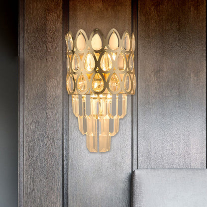 Rynx | Tear Shape Grid Wall Mount Light Contemporary Faceted Crystal 3 Lights Black/Gold Wall Lamp Light