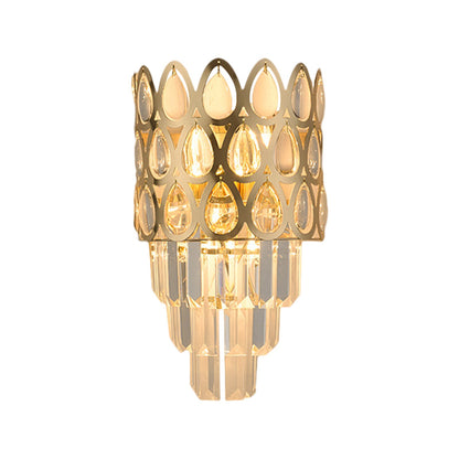 Rynx | Tear Shape Grid Wall Mount Light Contemporary Faceted Crystal 3 Lights Black/Gold Wall Lamp Light