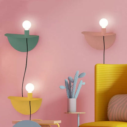 Rynx | Open Bulb Kids Bedroom Wall Light with Half Circle Metal 1 Light Nordic Style Wall Lamp