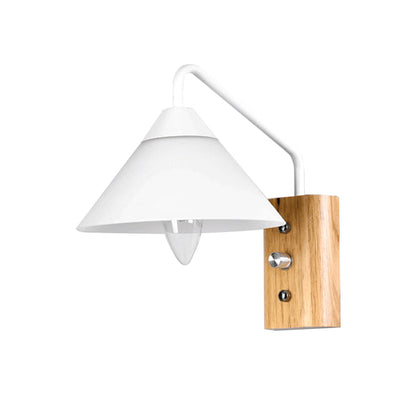 Rynx | Milk glass conical wall lamp dining room corridor 1 light modern wall light with wooden base