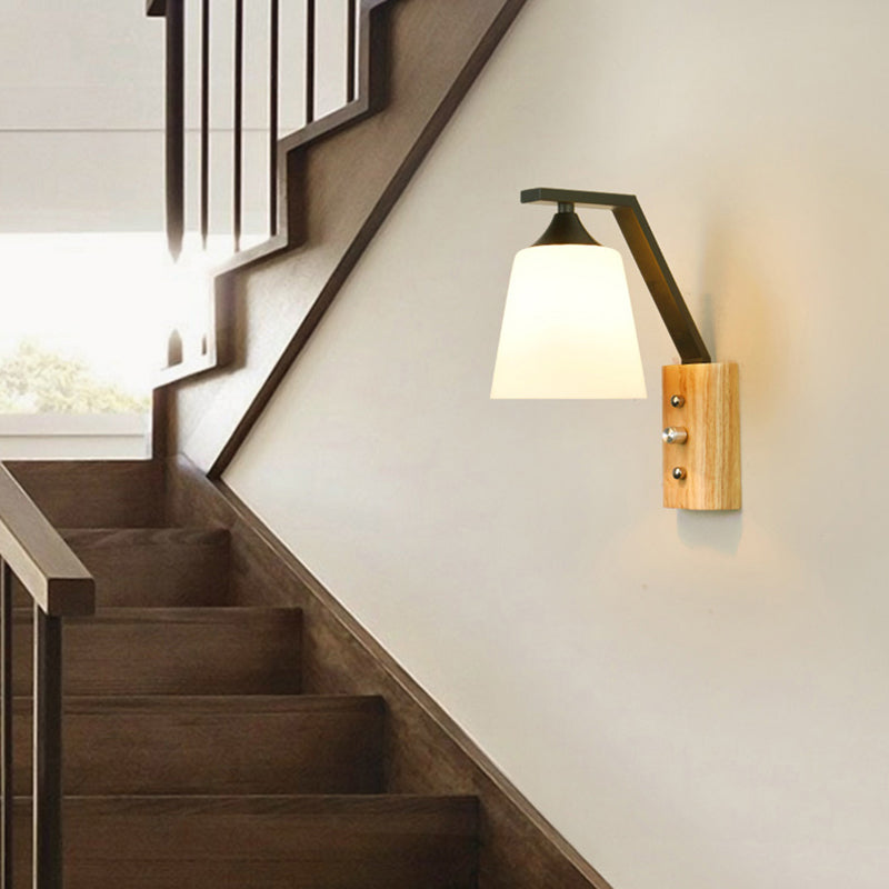 Rynx | Bucket Shade Stairwell Wall Lamp Opal Glass 1 Head Contemporary Wall Light