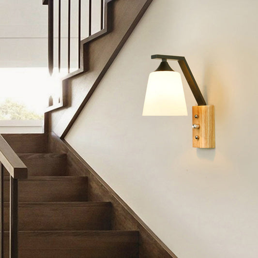 Rynx | Bucket Shade Stairwell Wall Lamp Opal Glass 1 Head Contemporary Wall Light