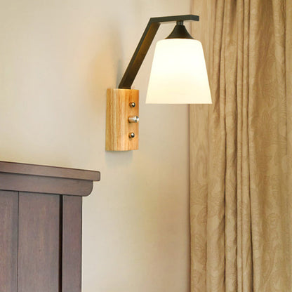 Rynx | Bucket Shade Stairwell Wall Lamp Opal Glass 1 Head Contemporary Wall Light