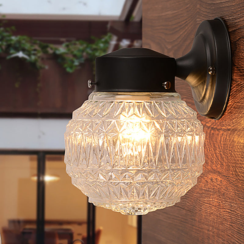 Rynx | Black/White Spherical Wall Light Modernist 1 Light Grid Glass Wall Lamp Light for Reading Room