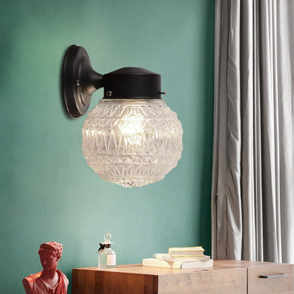 Rynx | Black/White Spherical Wall Light Modernist 1 Light Grid Glass Wall Lamp Light for Reading Room
