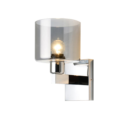 Rynx | Cylindrical gray glass wall lamp modernist 1 light chrome wall light with 1 switch/2 switches/no switch