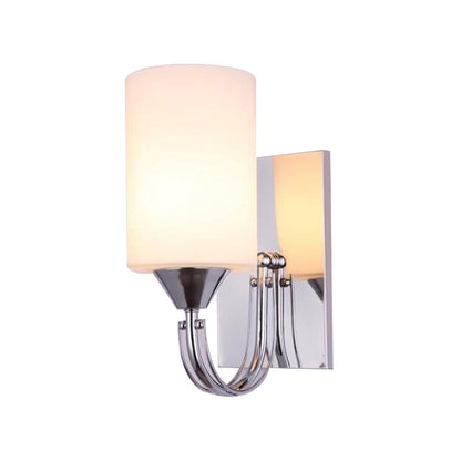 Rynx | Silver Cylindrical Wall Light Modern 1 Light White Glass Wall Mounted Lamp with Curved Arm
