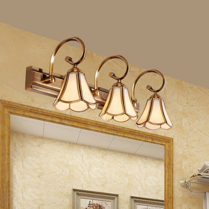 Rynx | Milk Glass Wave Edge Vanity Lamp Colonial Style 1/2/3-Head Bathroom Wall Light Fixture in Gold