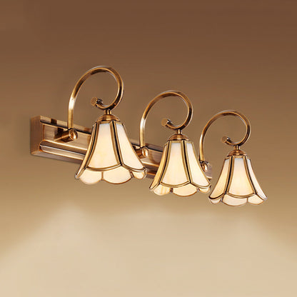 Rynx | Milk Glass Wave Edge Vanity Lamp Colonial Style 1/2/3-Head Bathroom Wall Light Fixture in Gold