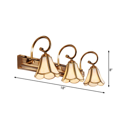 Rynx | Milk Glass Wave Edge Vanity Lamp Colonial Style 1/2/3-Head Bathroom Wall Light Fixture in Gold