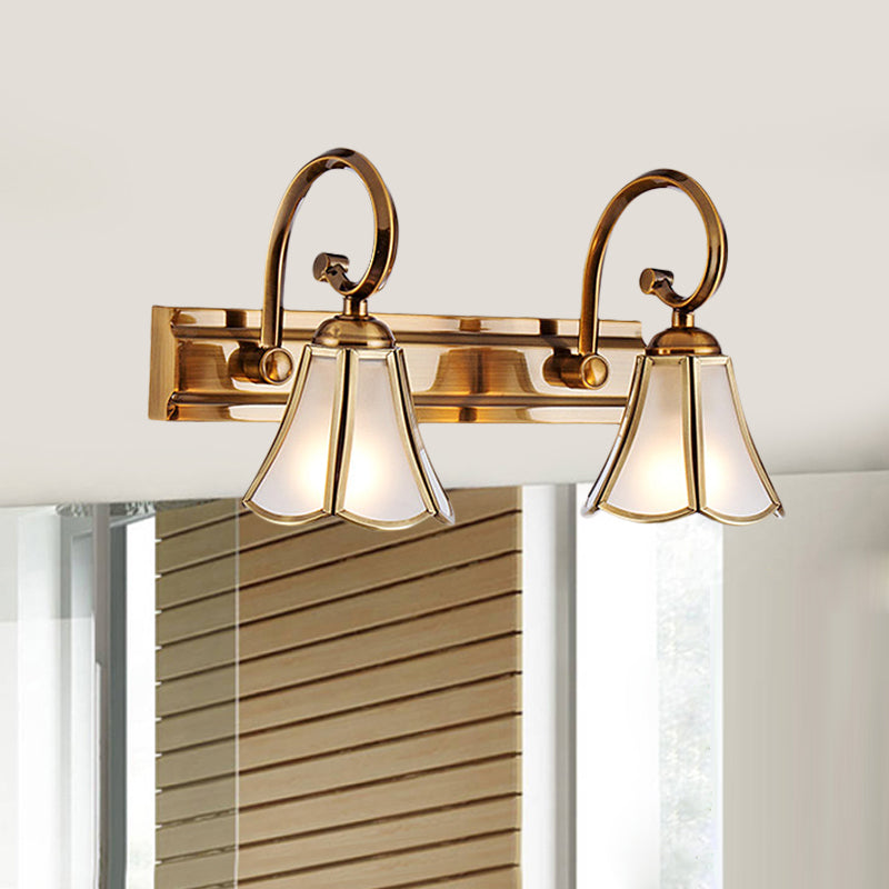 Rynx | Milk Glass Wave Edge Vanity Lamp Colonial Style 1/2/3-Head Bathroom Wall Light Fixture in Gold