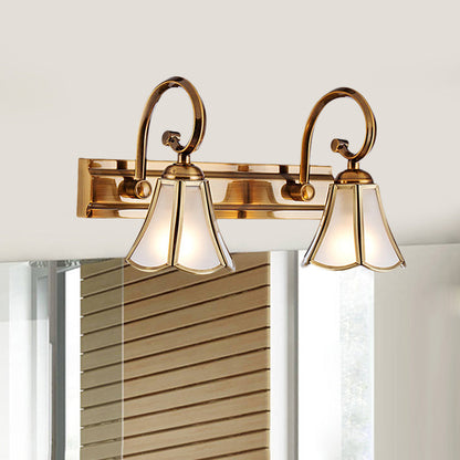 Rynx | Milk Glass Wave Edge Vanity Lamp Colonial Style 1/2/3-Head Bathroom Wall Light Fixture in Gold