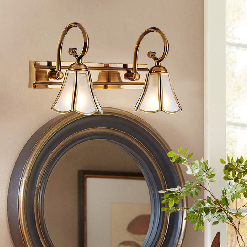 Rynx | Milk Glass Wave Edge Vanity Lamp Colonial Style 1/2/3-Head Bathroom Wall Light Fixture in Gold