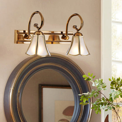 Rynx | Milk Glass Wave Edge Vanity Lamp Colonial Style 1/2/3-Head Bathroom Wall Light Fixture in Gold