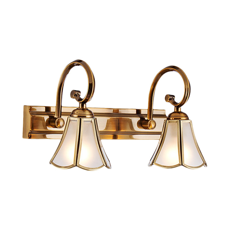 Rynx | Milk Glass Wave Edge Vanity Lamp Colonial Style 1/2/3-Head Bathroom Wall Light Fixture in Gold