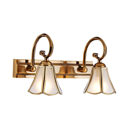 Rynx | Milk Glass Wave Edge Vanity Lamp Colonial Style 1/2/3-Head Bathroom Wall Light Fixture in Gold
