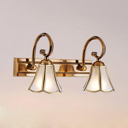 Rynx | Milk Glass Wave Edge Vanity Lamp Colonial Style 1/2/3-Head Bathroom Wall Light Fixture in Gold