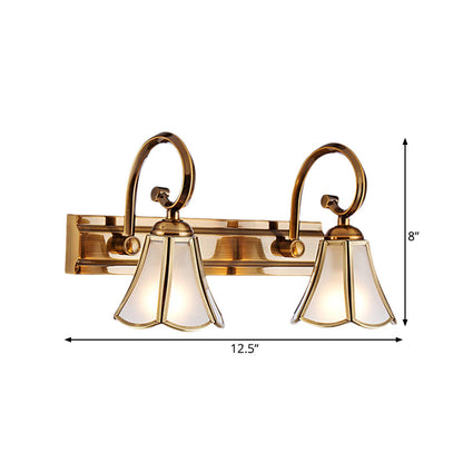 Rynx | Milk Glass Wave Edge Vanity Lamp Colonial Style 1/2/3-Head Bathroom Wall Light Fixture in Gold
