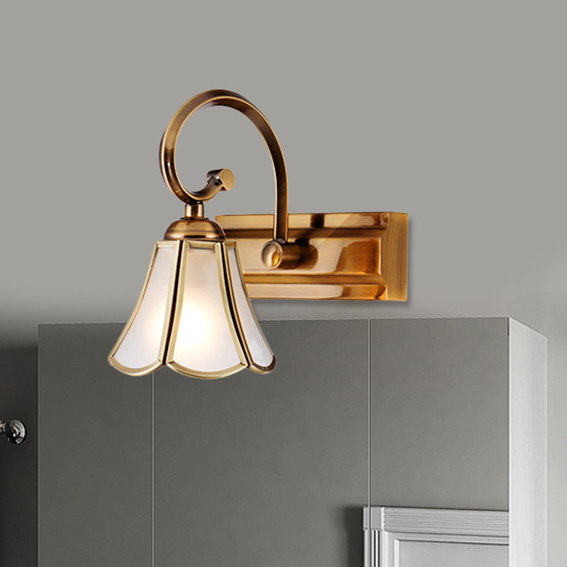 Rynx | Milk Glass Wave Edge Vanity Lamp Colonial Style 1/2/3-Head Bathroom Wall Light Fixture in Gold