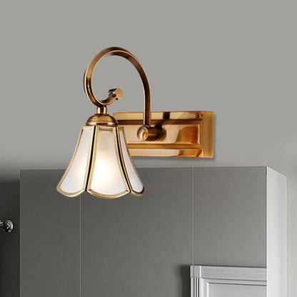 Rynx | Milk Glass Wave Edge Vanity Lamp Colonial Style 1/2/3-Head Bathroom Wall Light Fixture in Gold