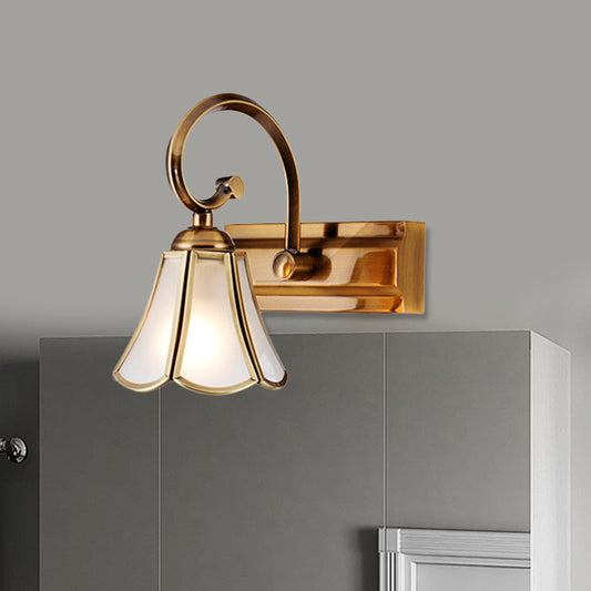 Rynx | Milk Glass Wave Edge Vanity Lamp Colonial Style 1/2/3-Head Bathroom Wall Light Fixture in Gold
