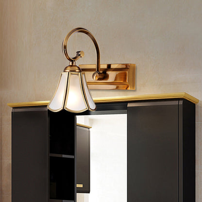Rynx | Milk Glass Wave Edge Vanity Lamp Colonial Style 1/2/3-Head Bathroom Wall Light Fixture in Gold