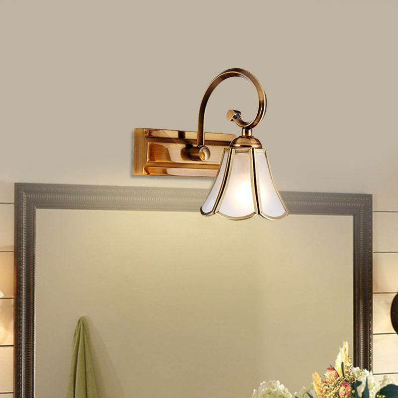 Rynx | Milk Glass Wave Edge Vanity Lamp Colonial Style 1/2/3-Head Bathroom Wall Light Fixture in Gold