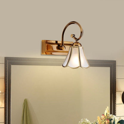 Rynx | Milk Glass Wave Edge Vanity Lamp Colonial Style 1/2/3-Head Bathroom Wall Light Fixture in Gold