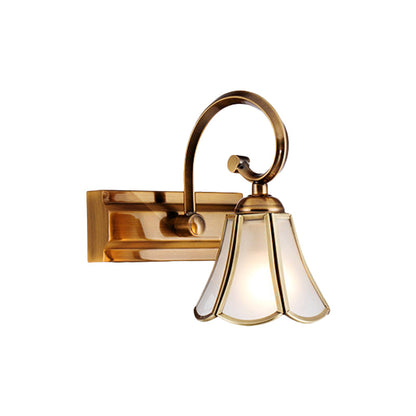 Rynx | Milk Glass Wave Edge Vanity Lamp Colonial Style 1/2/3-Head Bathroom Wall Light Fixture in Gold